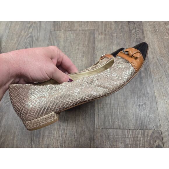 AGL Attilio Giusti Leombrun Black Brown Snake Skin Point Toe Flats Shoes Size 37 - Picture 9 of 11